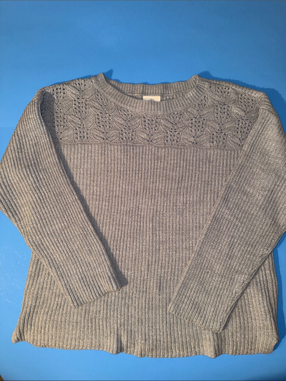 St. John's Bay Gray Ribbed Knit Sweater with Shimmer Sz XL